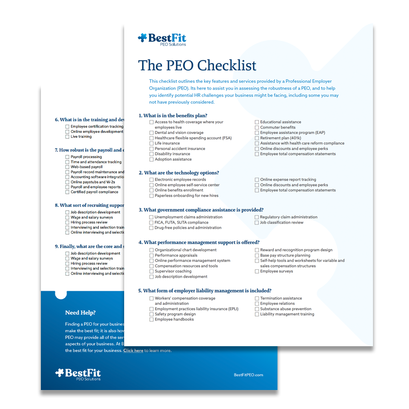 Small Sample Image of the Best Fit PEO Solutions PEO Checklist